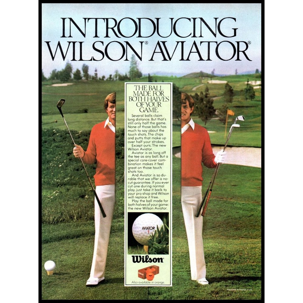 1982 Wilson Aviator Golf Ball Vintage Print Ad Fairway Sand Trap Wall Art Photo